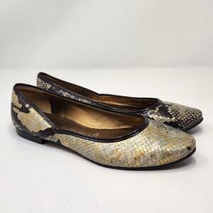 Bernardo Snake Embossed Metallic Leather Flats Women Size 8.5 M Slip On Shoes